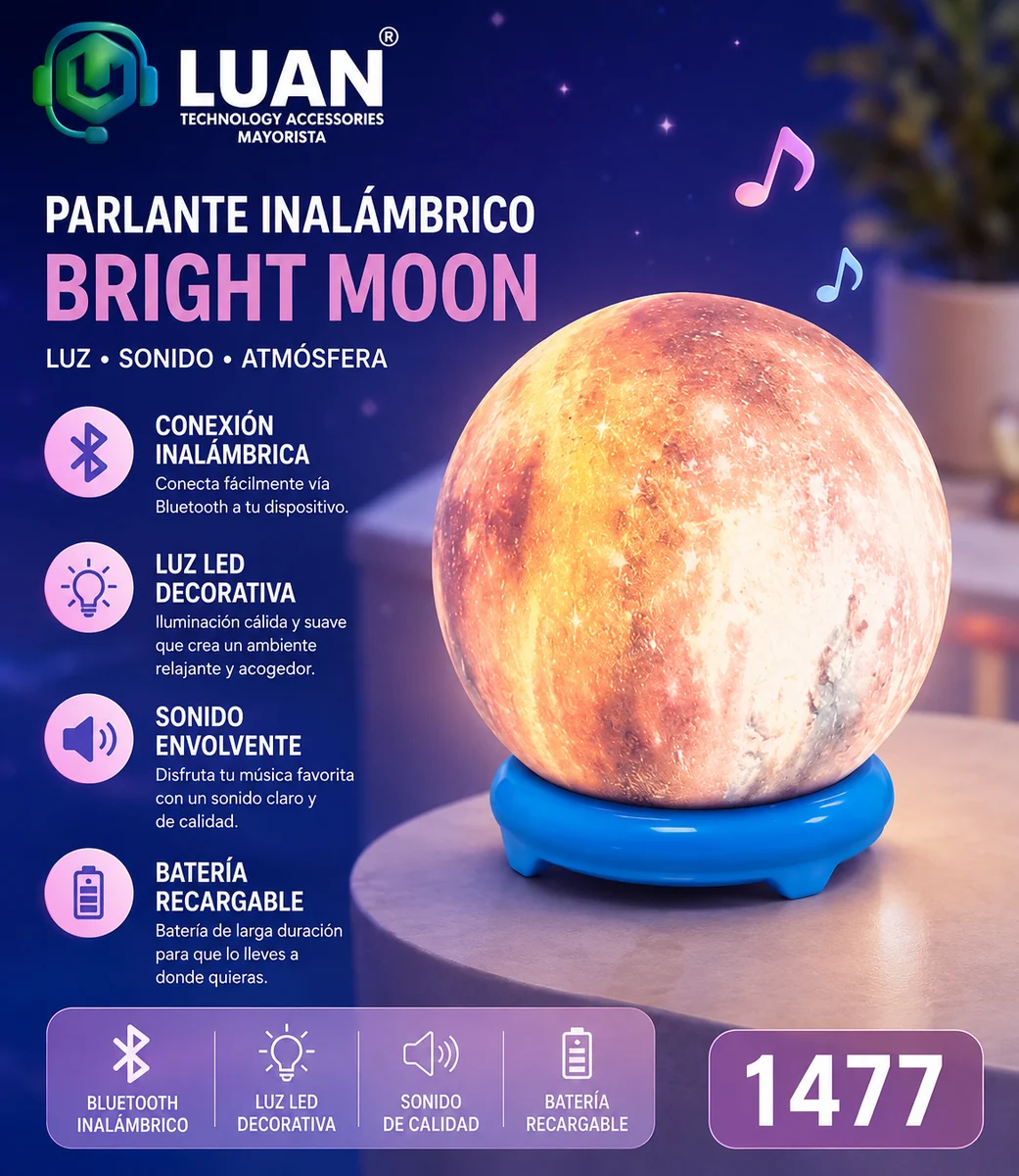 LAMPARA PARLANTE DE LUNA WIRELESS SPEAKER KBQ - LAM0006