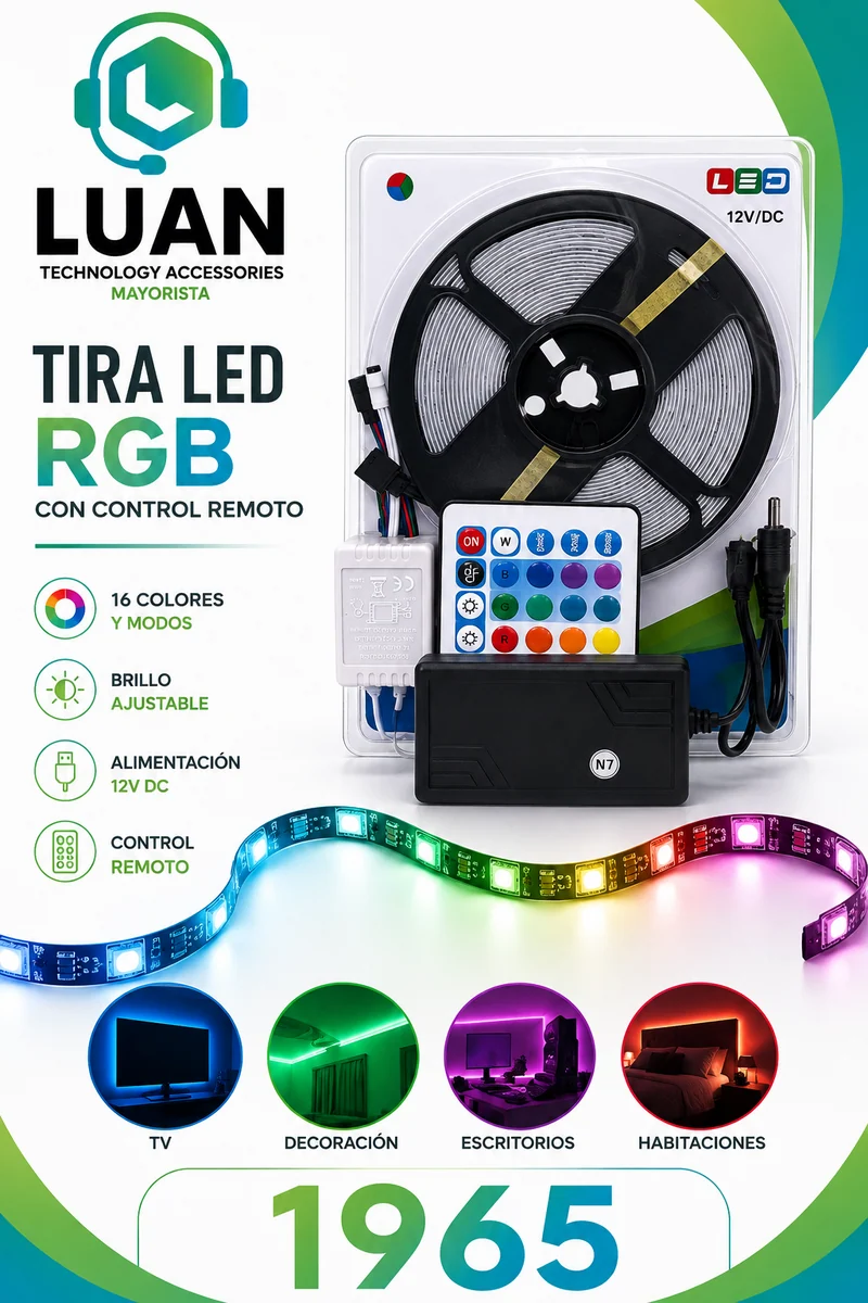 KIT CINTA LED RGB 12V CON CONTROL REMOTO