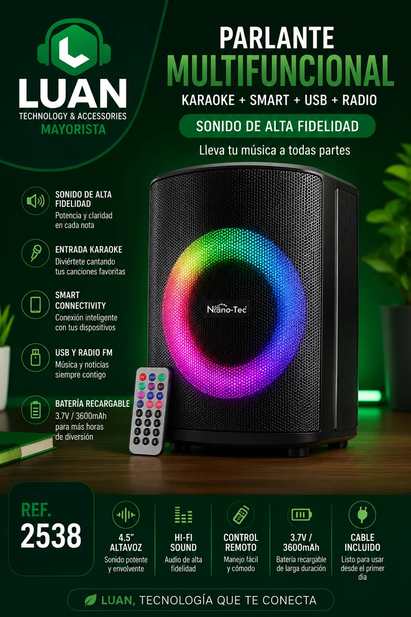 PARLANTE NANO-TEC KARAOKE 4.5 CON CONTROL REMOTO