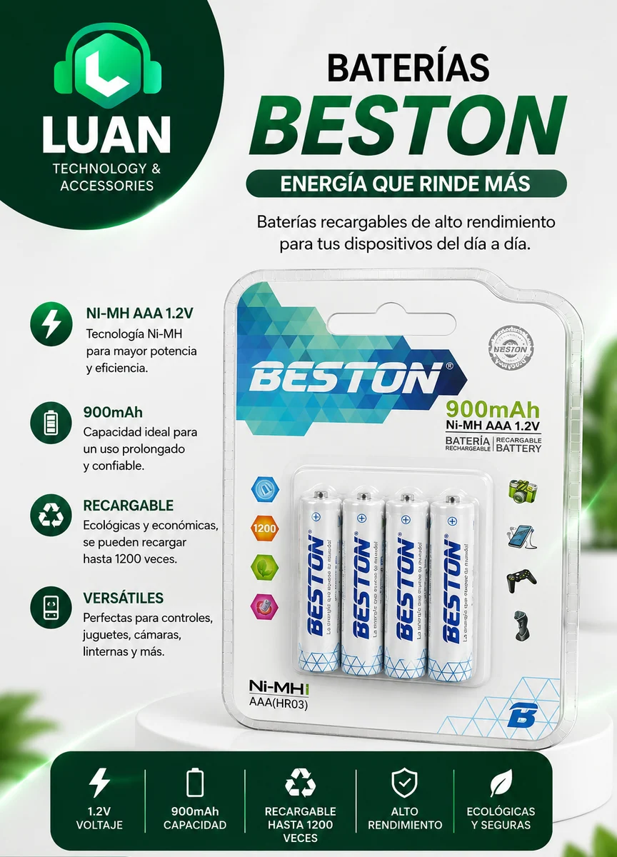 BATERIA RECARGABLE BESTON AAA 900MAH X4