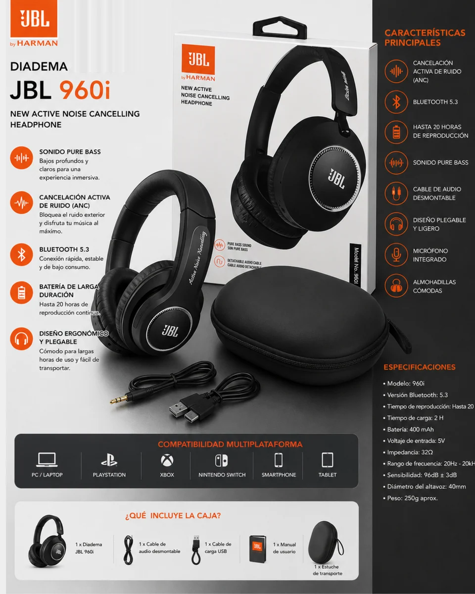 AUDIFONOS DIADEMA BLUETOOTH JBL 960I
