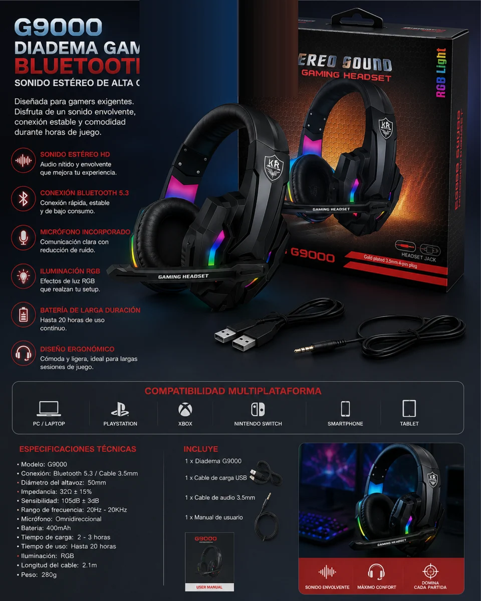 DIADEMA GAMER G9000BT