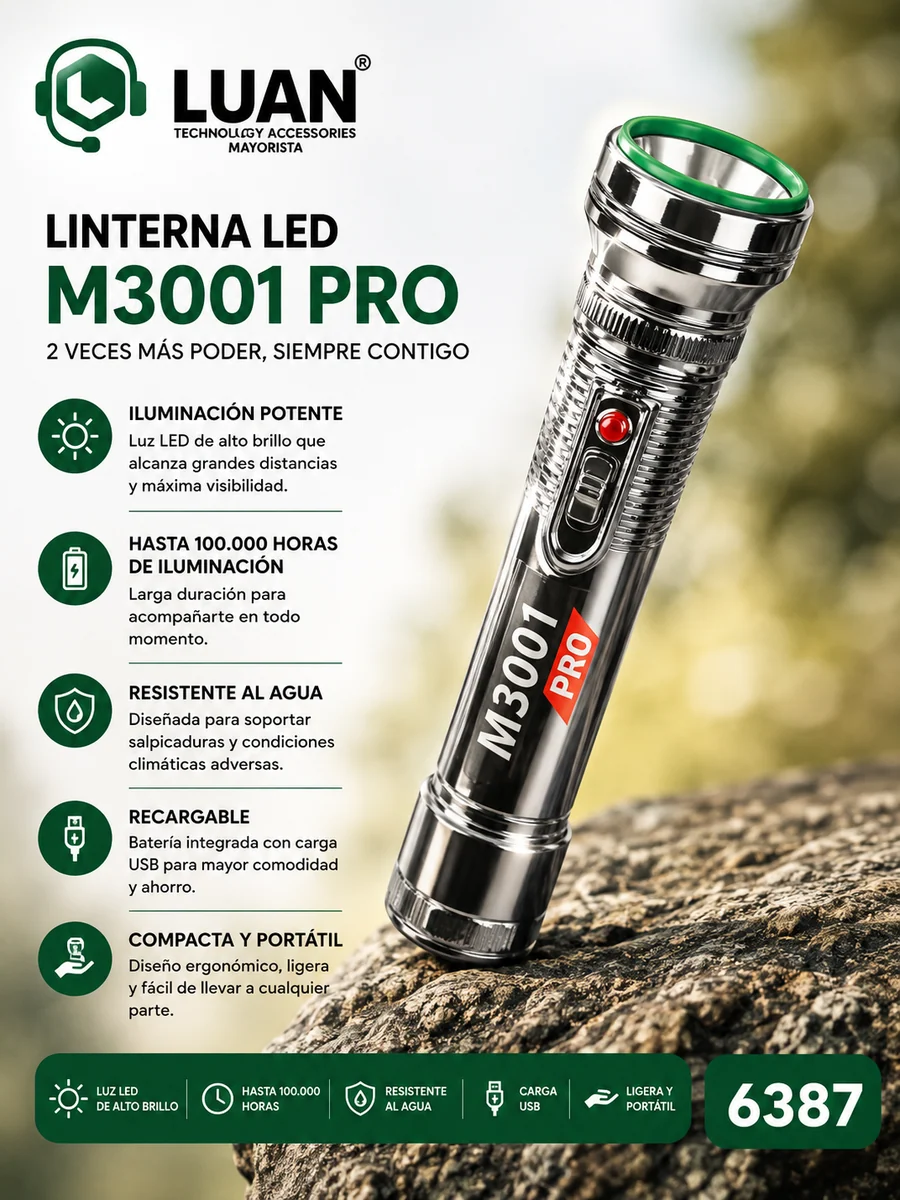 LINTERNA ARO VERDE TIGER M3001PRO
