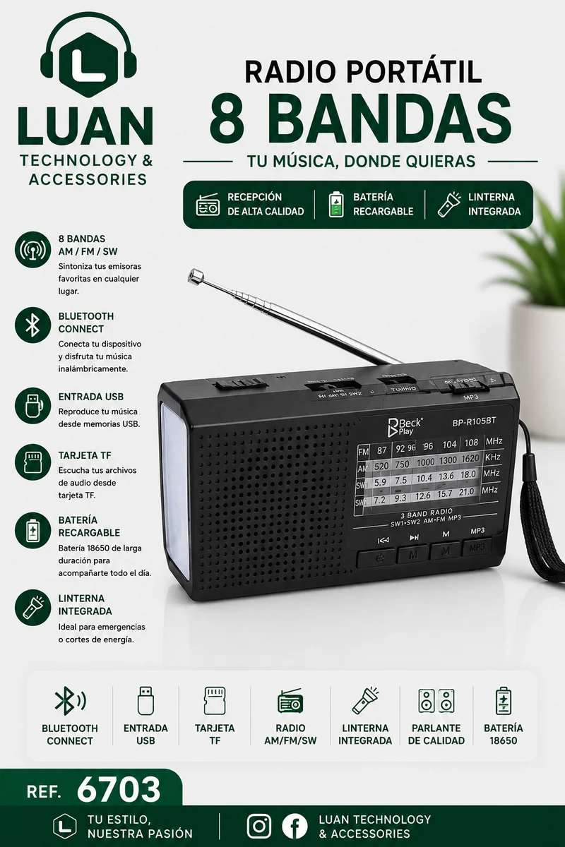 RADIO PORTATIL 8 BANDAS BECK PLAY BP-R105BT
