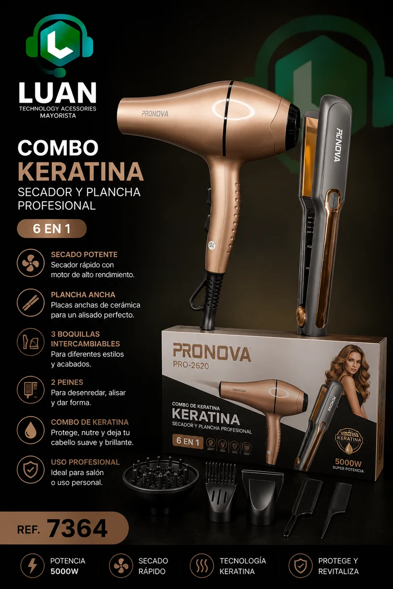 COMBO DE PLANCHA Y SECADOR KERATINA PRO-2620
