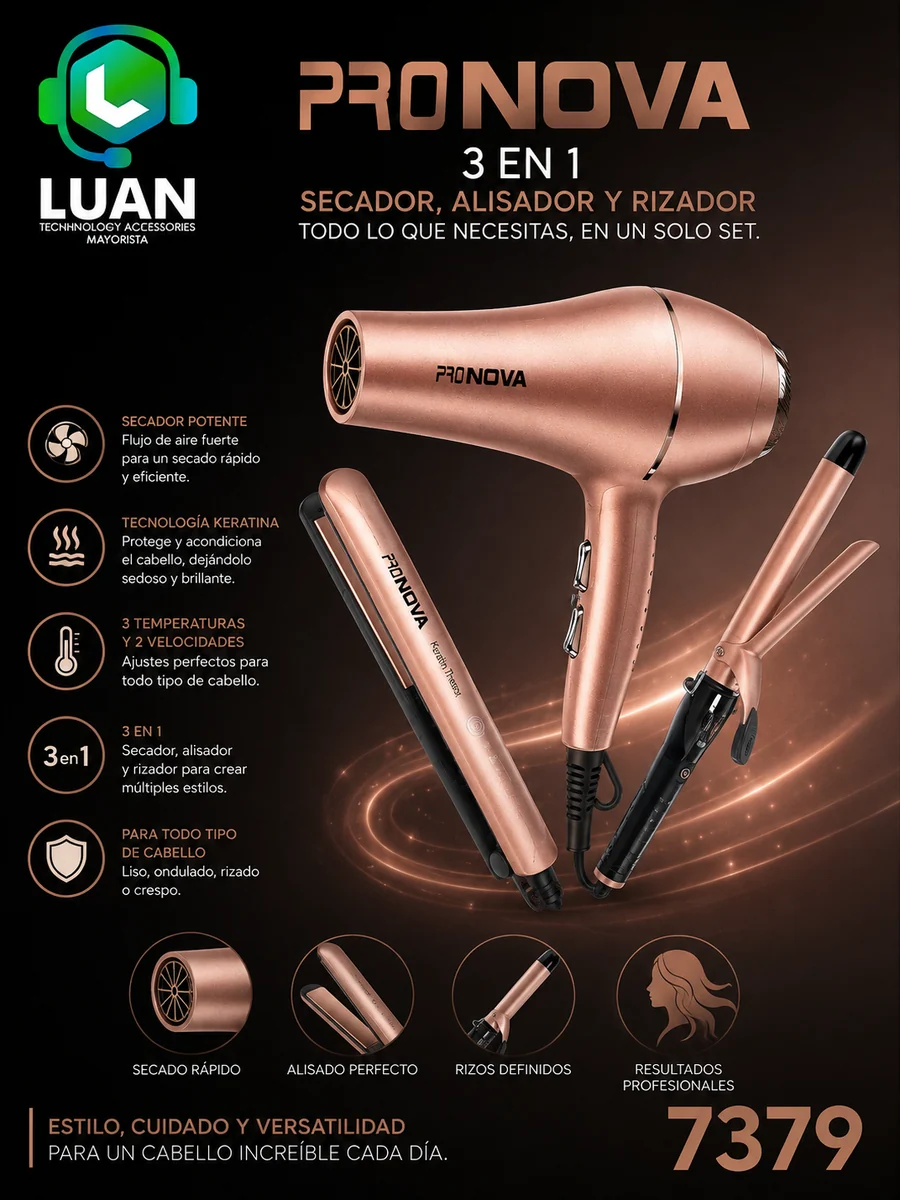 COMBO PRONOVA PLANCHA RIZADORA Y SECADOR KERATINA
