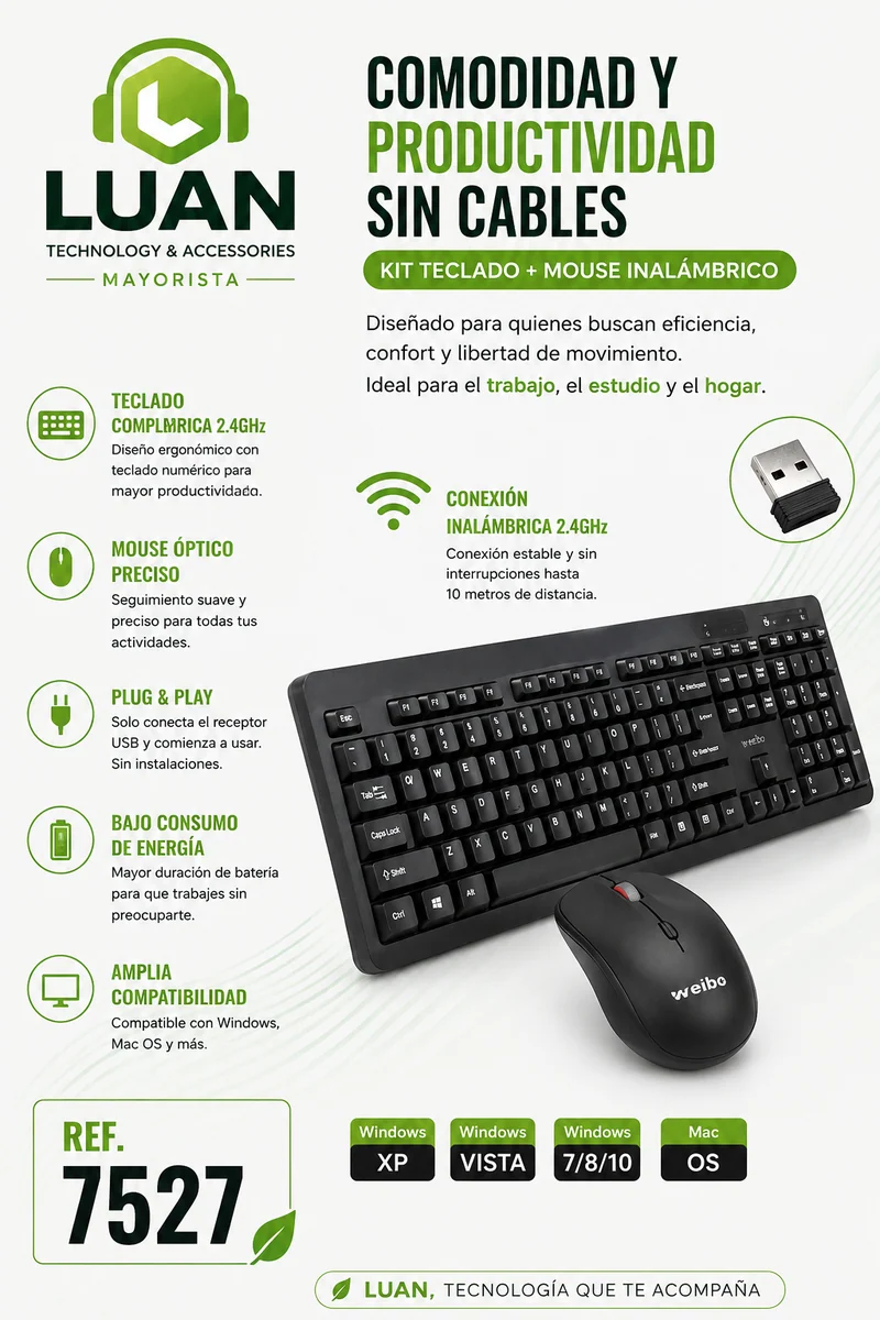 COMBO TECLADO INALAMBRICO WB-900
