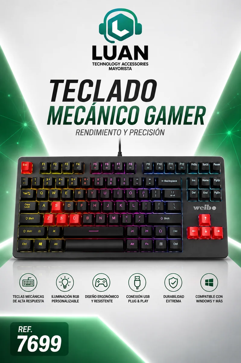TECLADO MECANICO GAMER RGB WEIBO 87 TECLAS