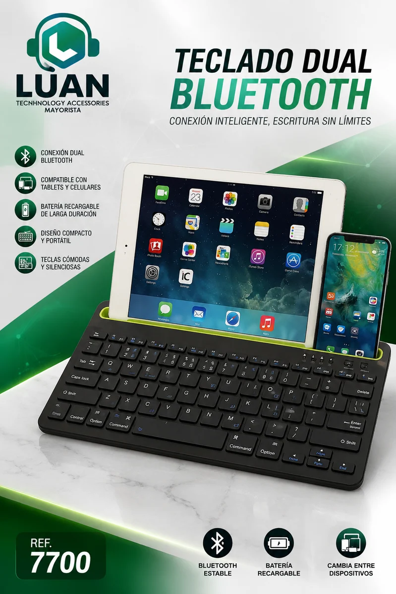 TECLADO DUAL BLUETOOTH CON SOPORTE PARA TABLET Y CELULAR