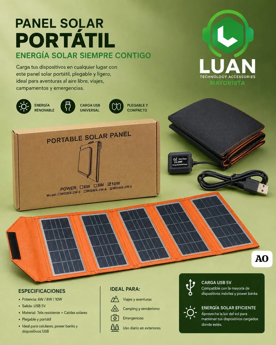 PANEL SOLAR PORTATIL PLEGABLE 10W