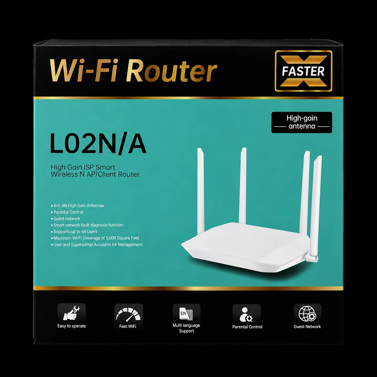 ROUTER WIFI FASTER L02N/A 4 ANTENAS