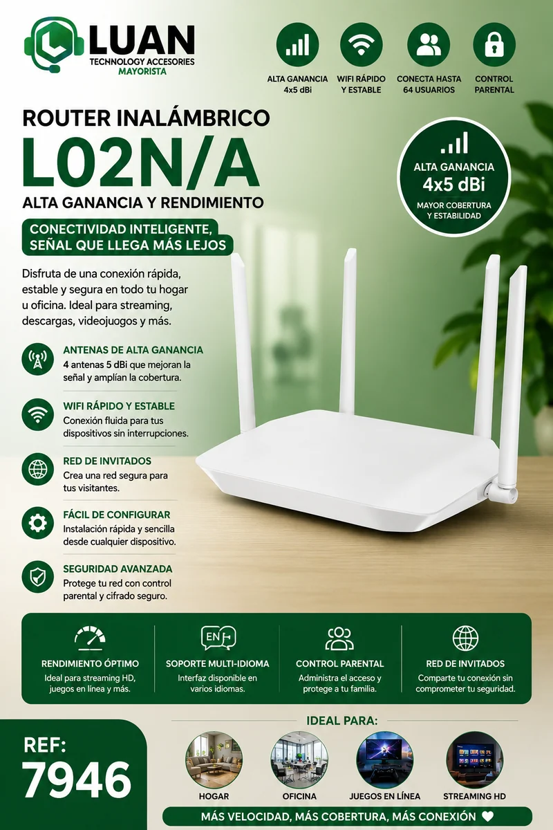 ROUTER WIFI FASTER L02N/A 4 ANTENAS