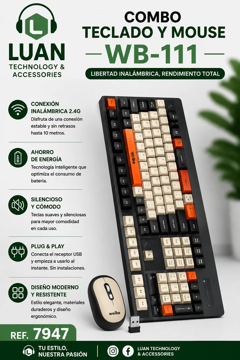 COMBO TECLADO Y MOUSE INALAMBRICO WEIBO WB-111