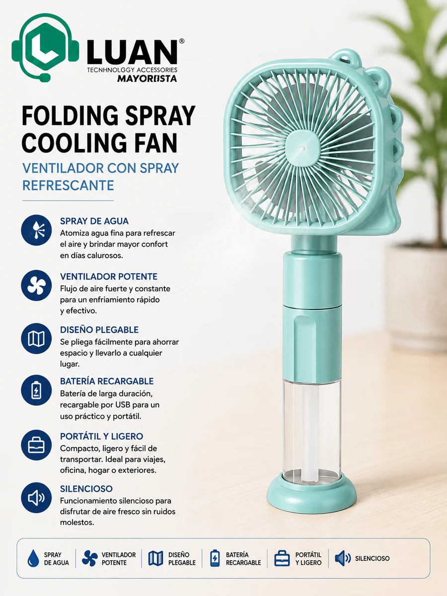 VENTILADOR PLEGABLE CON SPRAY REFRESCANTE