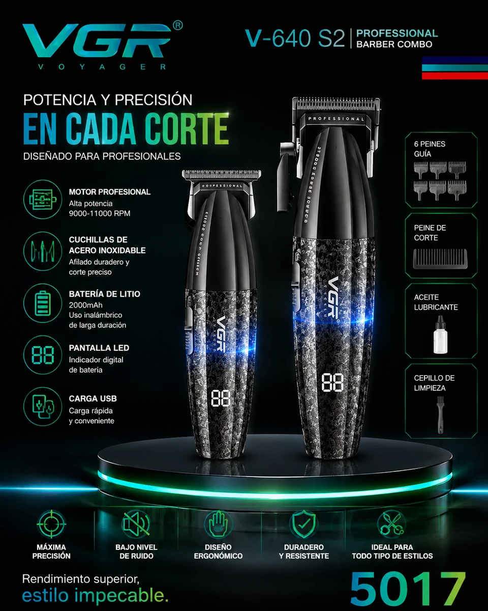 COMBO MAQUINA PELUQUERIA VGR V-640 S2