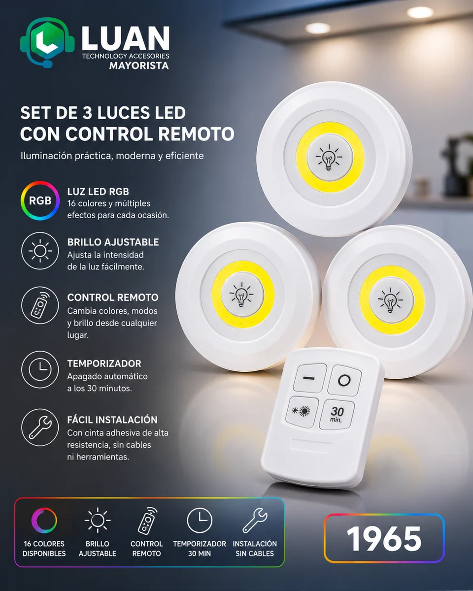 SET DE 3 LUCES LED CON CONTROL REMOTO