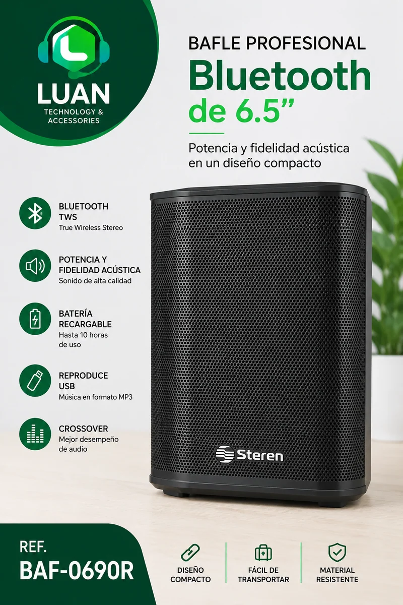 PARLANTE STEREN BLUETOOTH 6.5 BAF-0690R