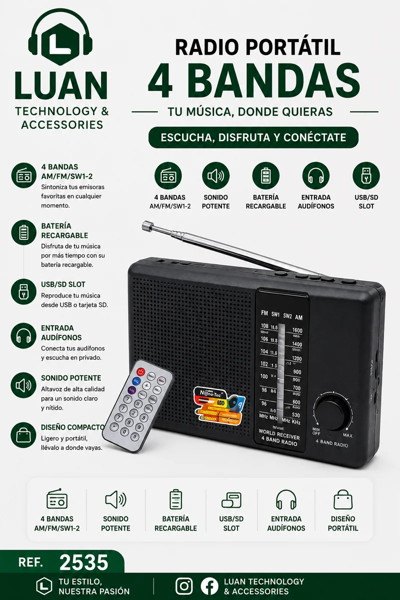 RADIO NANO-TEC 4 BANDAS CON CONTROL REMOTO