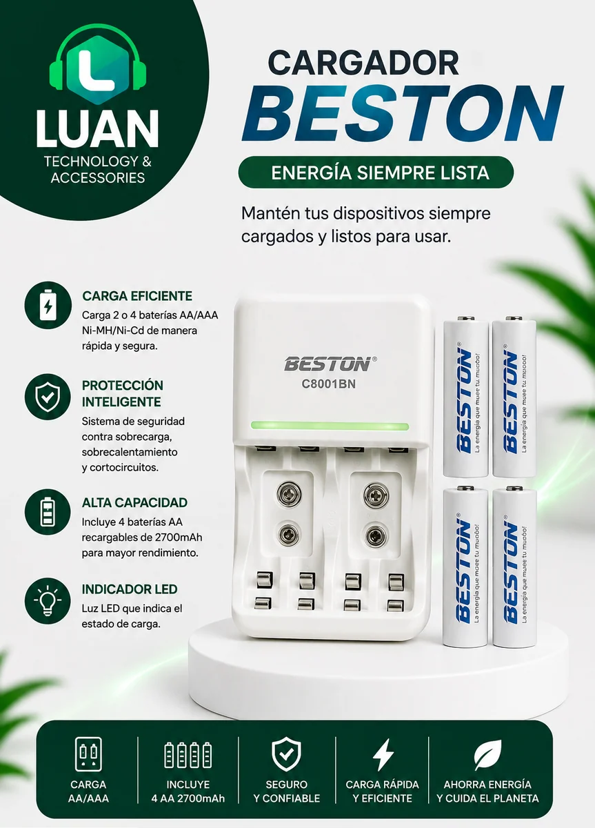 CARGADOR DE PILA BESTON C8001BN + 4 AA 2700MAH