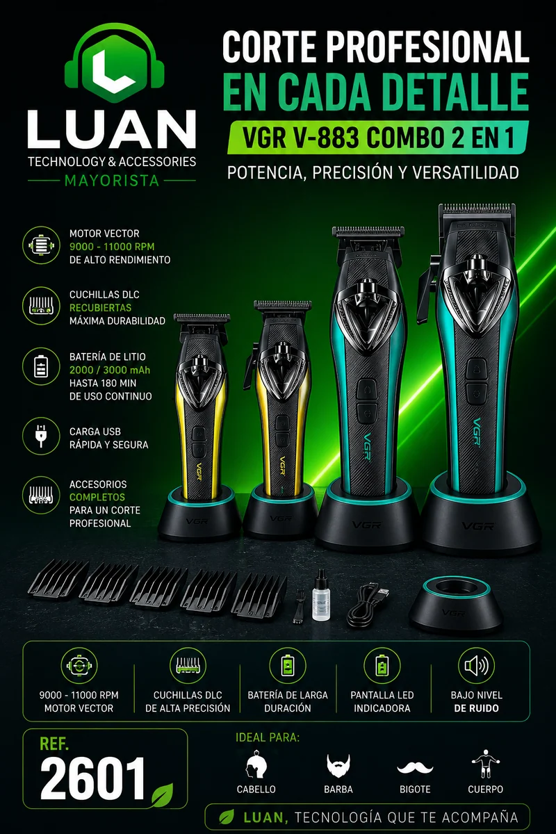 COMBO MAQUINA PELUQUERIA VGR V-883 2 EN 1